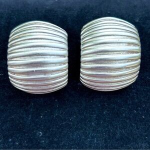 Givenchy Paris New York Earrings Ribbed Half Hoop Silver Tone Chunky Clip On Vtg